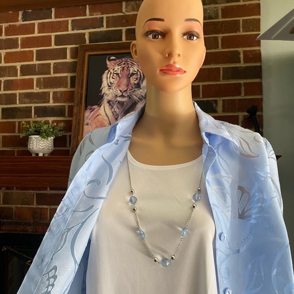 WOMEN'S ALFRED DUNNER blue FLORAL 2-FER  KNIT TOP WITH NECKLACE SP $58 New - Picture 16 of 16